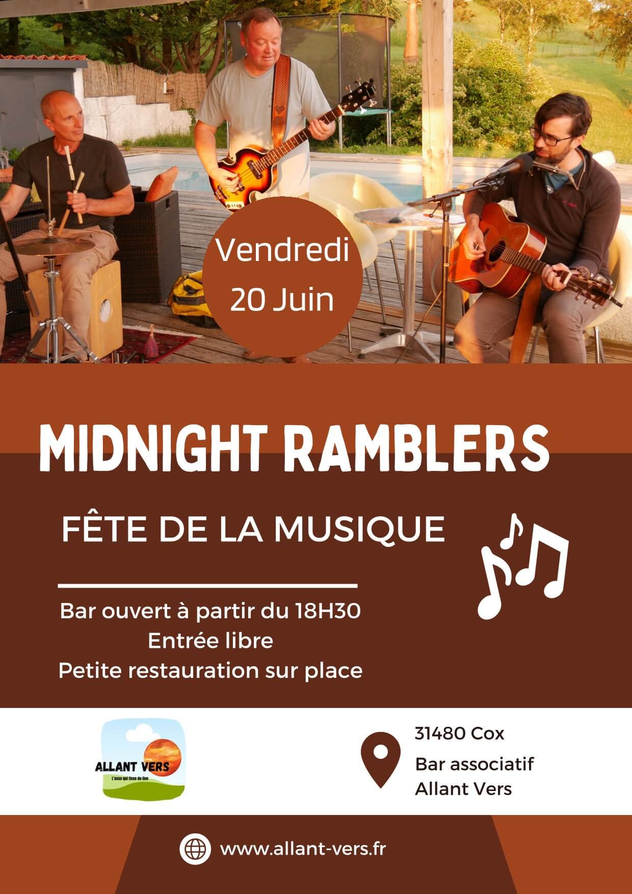 Allant Vers: Affiche Concert Fête de la musique, trois musiciens